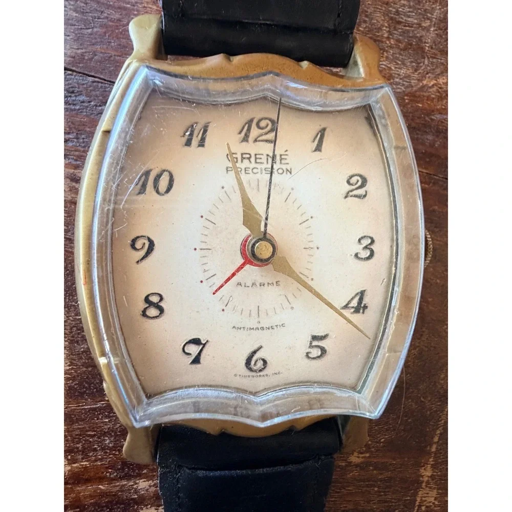 Vintage Grene' Precision Timeworks Wristwatch Desk Table Alarm Clock